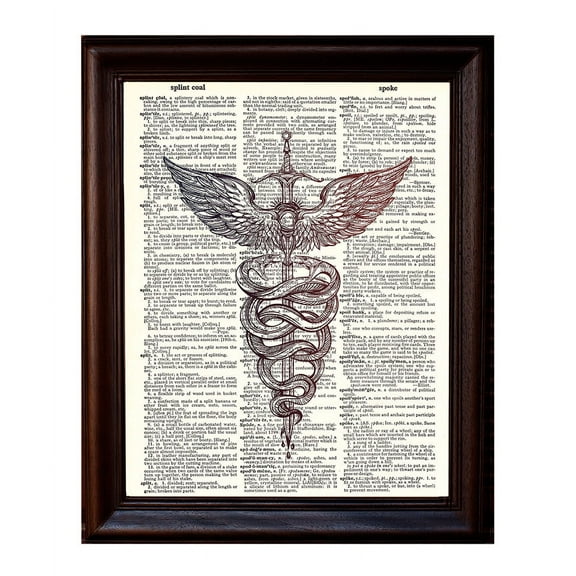 Caduceus Medical Symbol - Dictionary Art Print Printed On Authentic Vintage Dictionary Book Page - 8 x 10.5