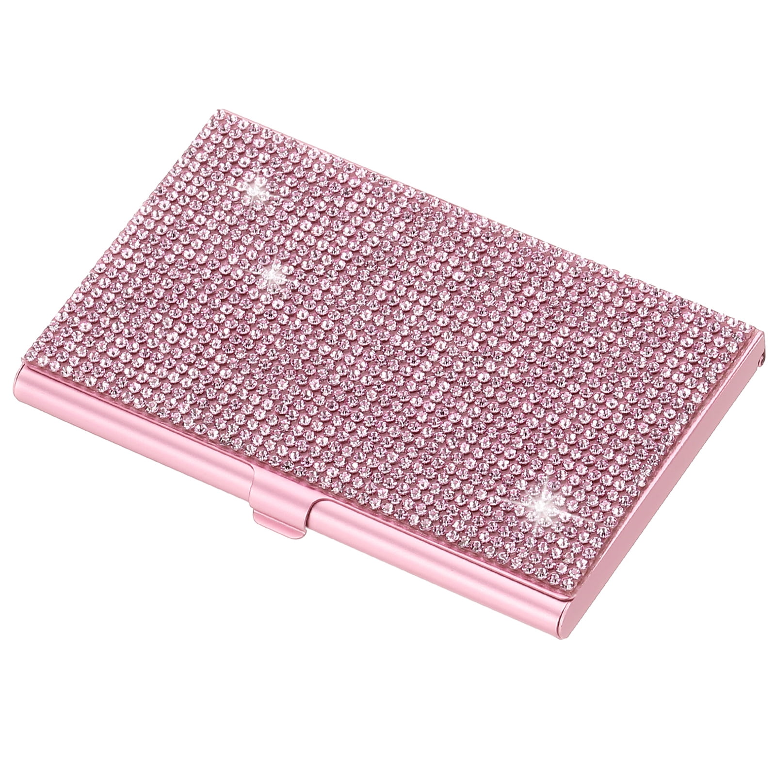 Unique Bargains Rhinestone Business Card Holder Alloy Bling Pocket Organizer Pink