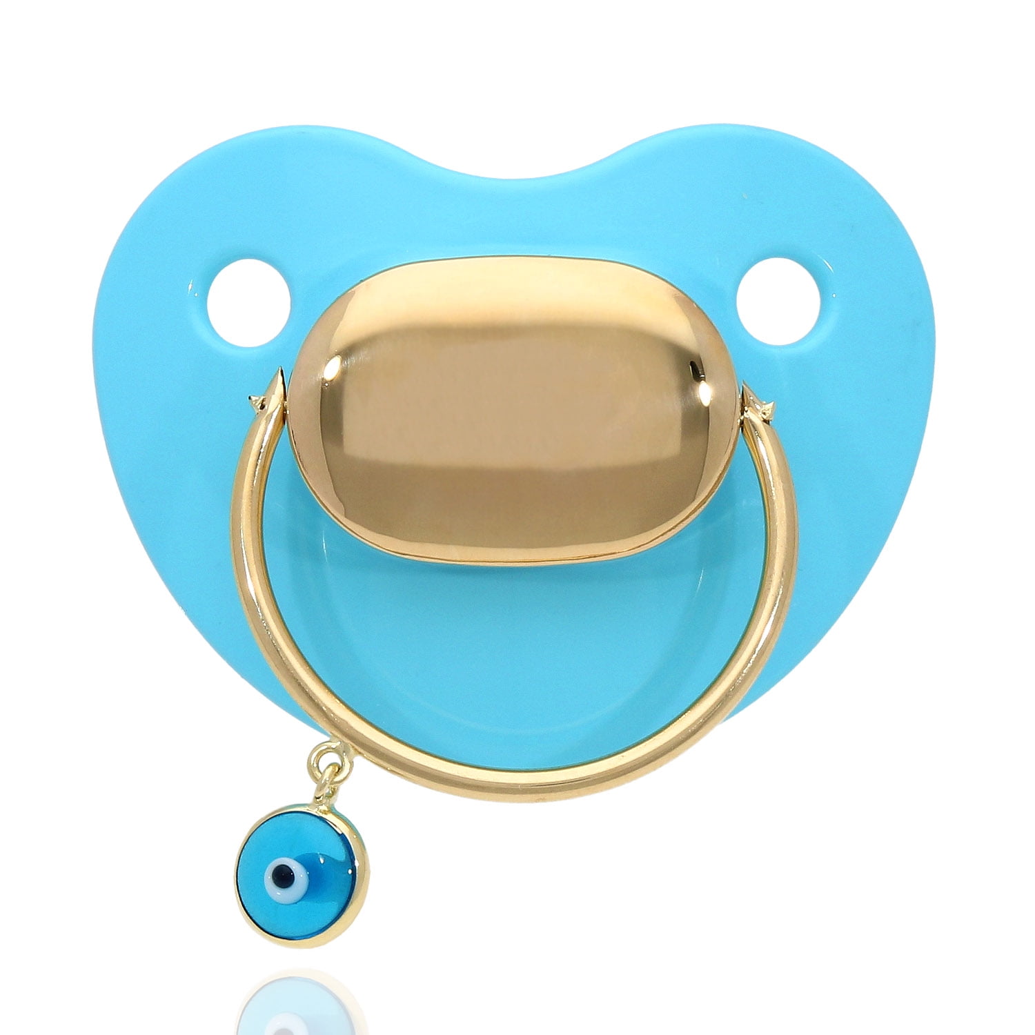 14K Solid Gold Baby Pacifier New Born Baby Gift Evil Eye Protection