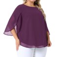 thumbnail image 2 of DARING DIVA Women's Plus Petal Sleeve Chiffon Flowy Blouse 1X Dark Purple, 2 of 6