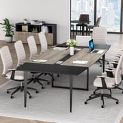 Tribesigns 8FT Conference Table, 94.48L x 47.21W x 29.52H Inches Boat Shaped Meeting Table with Grommet, Modern Seminar Boardroom Table for Office Conference Room (Grey & Black)