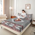 thumbnail image 3 of Manfei Hippie Aztec Adult Full Size Sheets, Tribal Boho Mandala Bed Sheets, Grey Red Abstract Sheet Sets, Microfiber Bedroom Decor, 4-Piece, 3 of 6