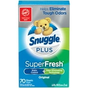 Snuggle Plus SuperFresh Fabric Softener Dryer Sheets with Static Control and Odor Eliminating Technology, Original, 70 Count