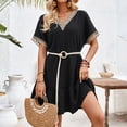 thumbnail image 3 of Women's Summer Casual Swing Dresses V Neck Lace Belt Waistband Casual Dress Maxi Dress with Pockets for Women, 3 of 8