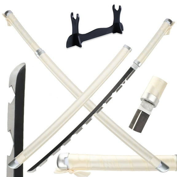 41 inches Dull Blade Metal Demon Slayer Sword Hashibira Inosuke with Wooden Holder Display