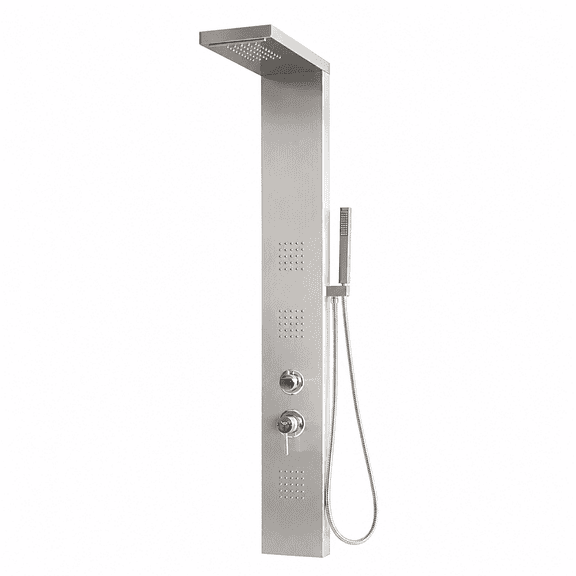 Wall Mounted Dual Head Shower Panel System with Waterfall, Rainfall Showerhead, 3 Body Jets, Handheld Shower Wand, 4-Way Diverter, Brushed 304, Stainless Steel