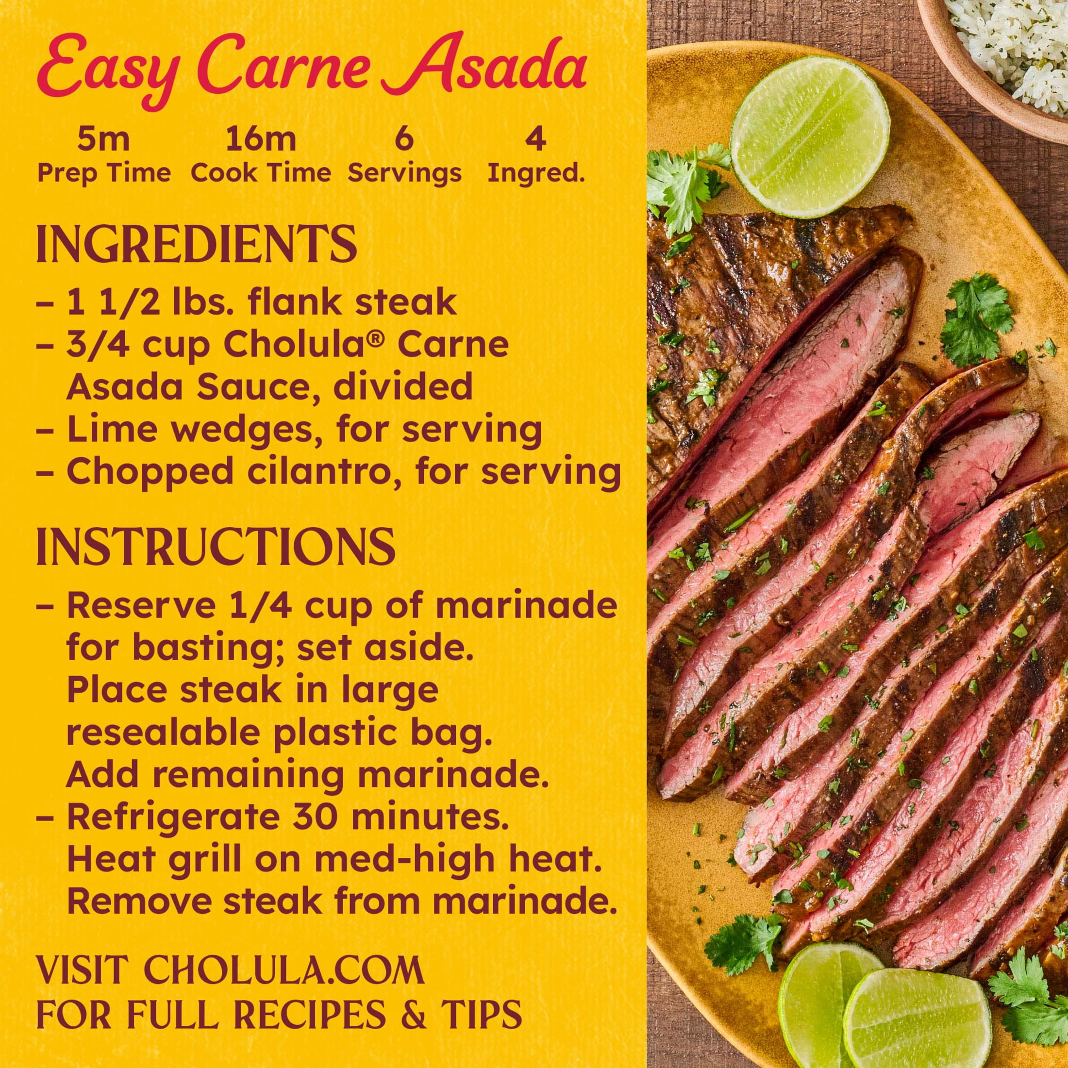 (6 pack) Cholula Carne Asada Marinade & Cooking Sauce, 12.0 fl oz Bottle