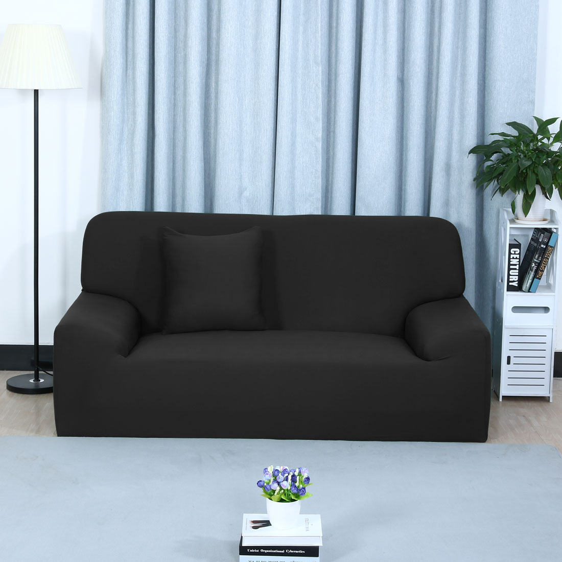 Unique Bargains Sofa Cover Stretch Slipcover Protector Black 4 Seats