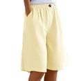thumbnail image 2 of HongQid Women Bermuda Shorts Knee-Length Drawstring Elastic Waist Wide Leg Baggy Gingham Stripe Shorts with Pockets, 2 of 9