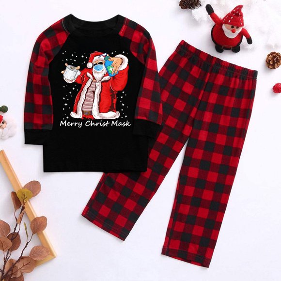 EGNMCR Christmas Pajamas for Family, Classic Plaid Xmas Sleepwear for Christmas Parent-Child Outfit Merry Christmas Children Kids Blouse Tops Pants Xmas Family Clothes Pajamas Women Blouse pants