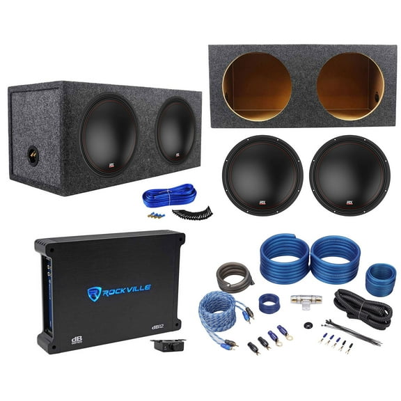(2) MTX 3512-04 12" 1000w Car Subwoofers Sealed Sub Box Mono Amplifier Amp Kit