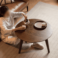 thumbnail image 2 of 100% Solid Oak Wood Round Coffee Table,23.62" D x 13.78" H Walnut Mid-Century Round Table with Triangle Table Legs, Small Round Coffee Table,Vintage Style Walnut Color Solid Wood Furniture, 2 of 8