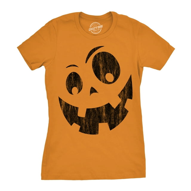 Womens Silly Jack Pumpkin T Shirt Funny Halloween Jack O Lantern Goofy Smile Tee for Ladies (Orange - SILLY) - L