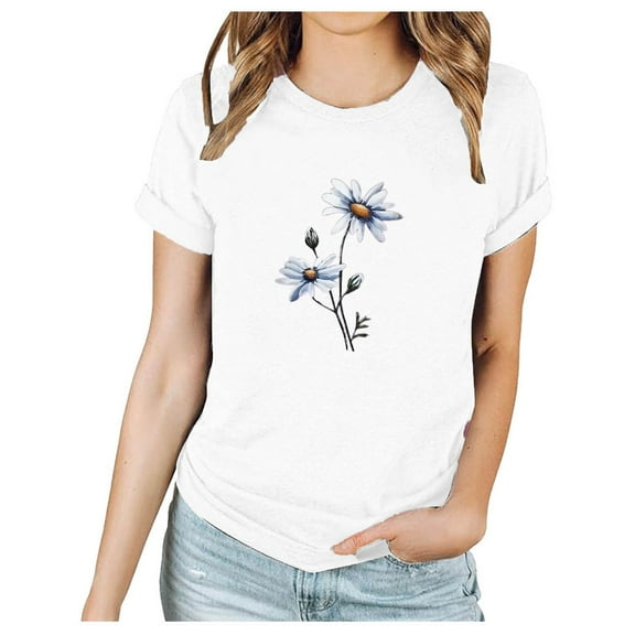 Patlollav Women Tshirts Under $10,Short Sleeve T-Shirt for Women Summer Fashion Print Pattern Round Neck Top/Shirt