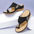 thumbnail image 3 of Womens Wedge Sandals Flower Embroidered Vintage Sandals Toe Ring Slip On Sandals Comfort Platform Walking Shoes, 3 of 3