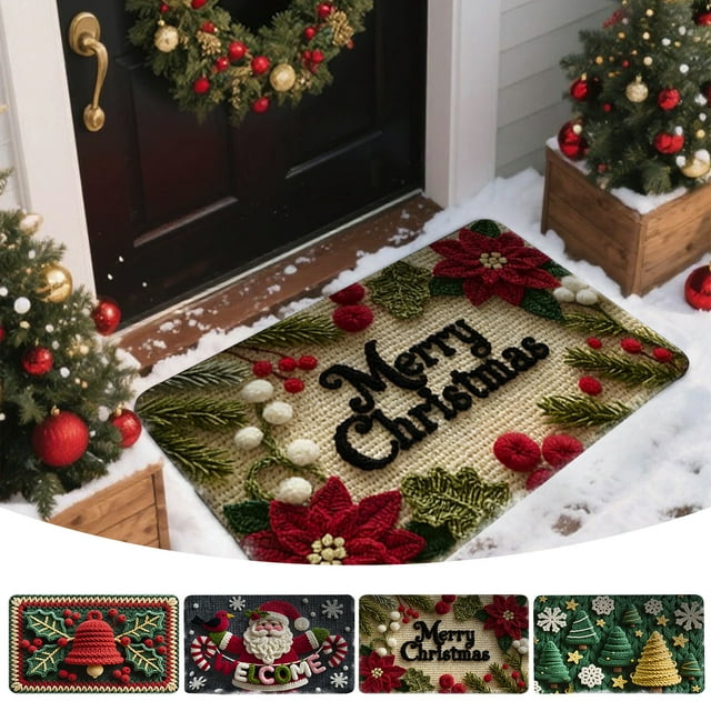 Bowayaoa Christmas Rugs, Christmas Floor Mat, Soft Polyester Doormat, Holiday Home Decor, Non Slip Entryway Rug, Festive Bathroom Mat for Living Room Kitchen