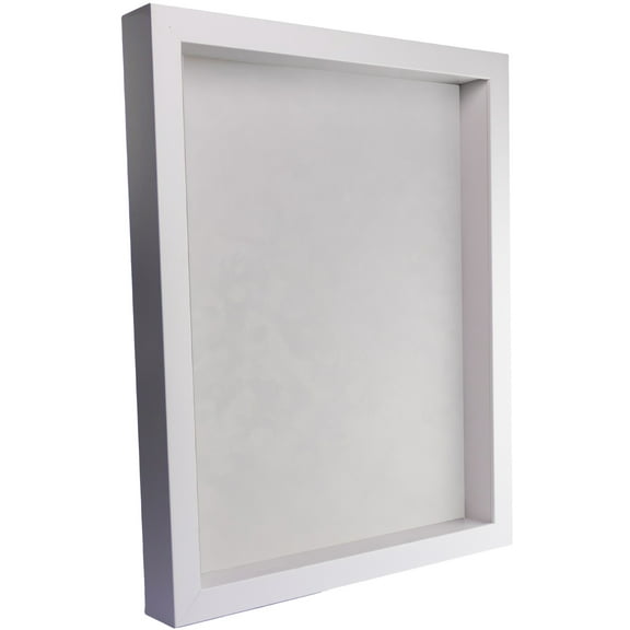 14x22 Shadow Box Frame In White With A 1 3/4" Usable Depth Includes White Suede Acid-Free Backing,