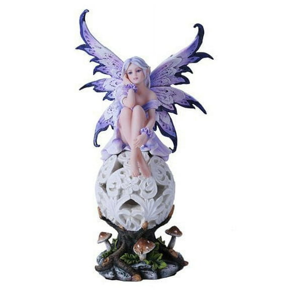 Purple Elegante Flower Fairie Sitting on Changing Color Led Orb MeadowMushroom Fairy Statue