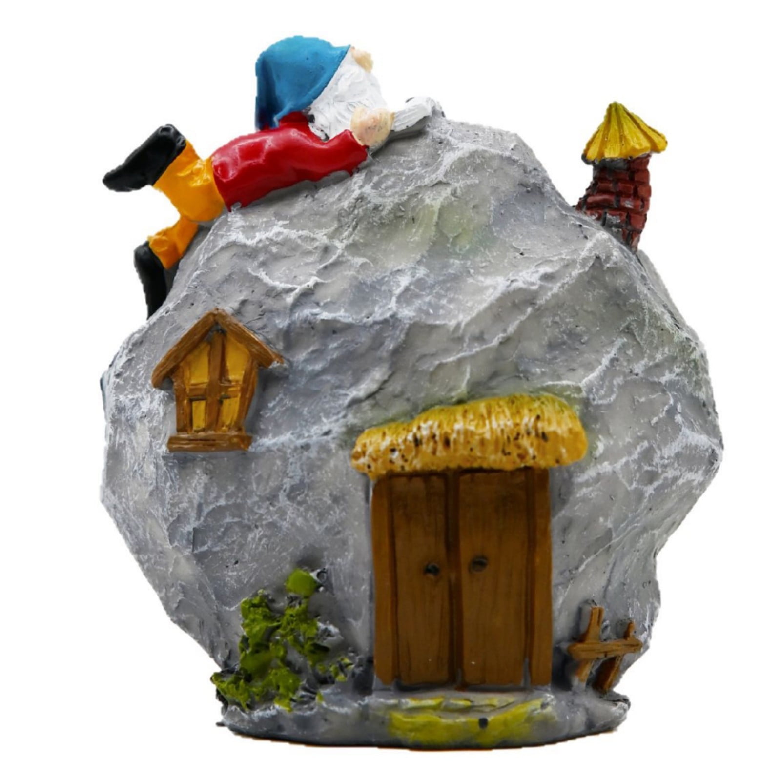 Stone House Ornaments Resin Desktop Ornament Cute Dwarf and House Figurine for Shelf Desk Garden Micro Landscaping Decor