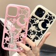 thumbnail image 2 of Compatible with iPhone 14 Pro Max Hollow Case Stars Moon Pattern Cute Fashion Unique Bling Glossy Heat Dissipation Cool Shockproof Protection Cover for Women Girls Pink, 2 of 9