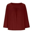 thumbnail image 5 of Htigea Women Plus Size 3/4 Sleeve Tshirt Pleated Crewneck Tunic Tops Casual Loose Fit Pullover Solid Color Tees Wine,2XL, 5 of 7