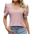 thumbnail image 2 of Njoeus Womens Summer Tops Eyelet Puff Short Sleeve T-Shirts Crewneck Loose Tunic Tops Dressy Casual Blouses S-XXL, 2 of 5