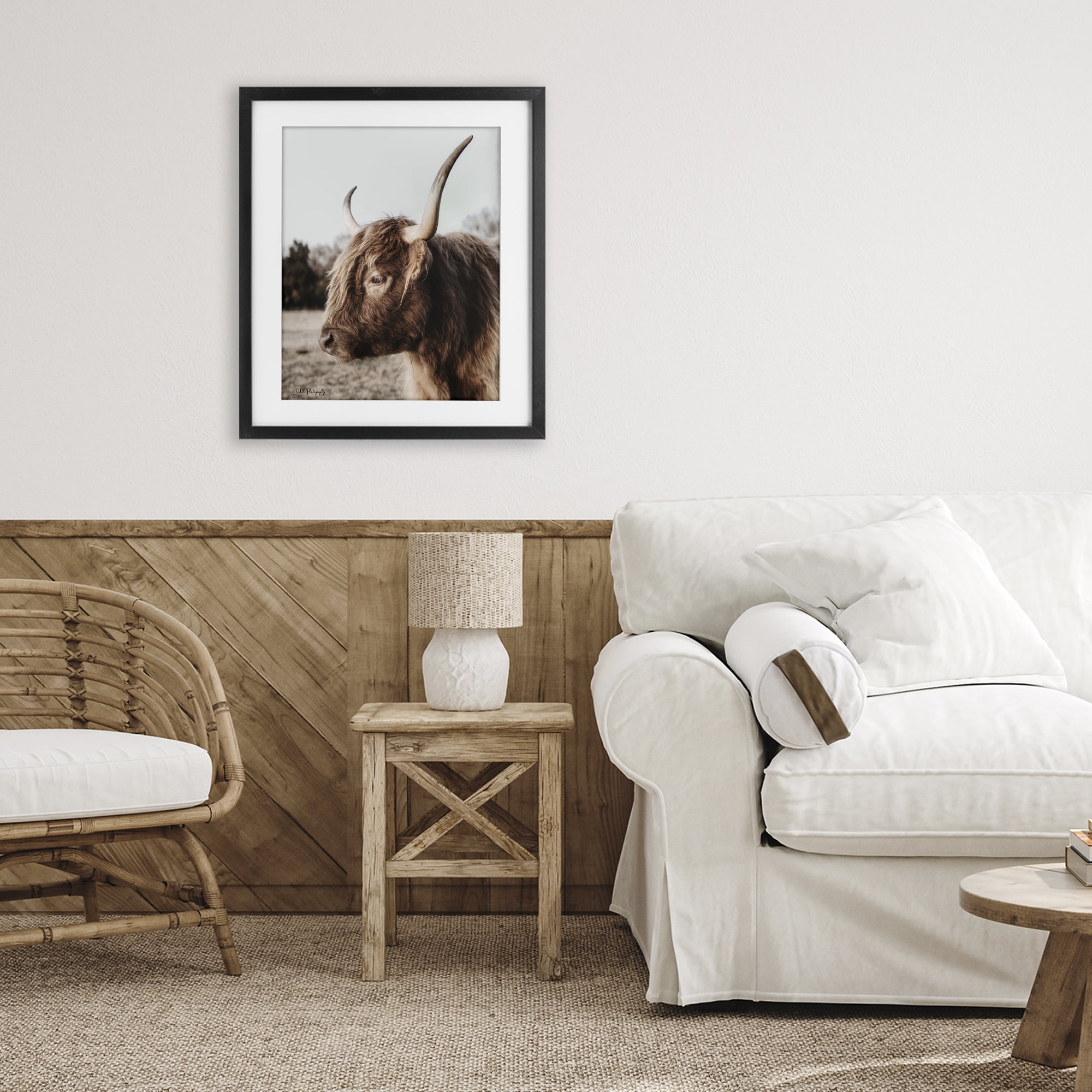Stupell Industries Horned Cattle Peering Black Framed Print Under Glass, design by Dakota Diener