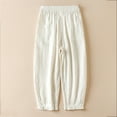 thumbnail image 6 of cfhntfmh Lounge Pants for Women Comfy Elastic Waist Solid Color Long Pants Cotton Linen Baggy Jogger Pants with Pockets, 6 of 7