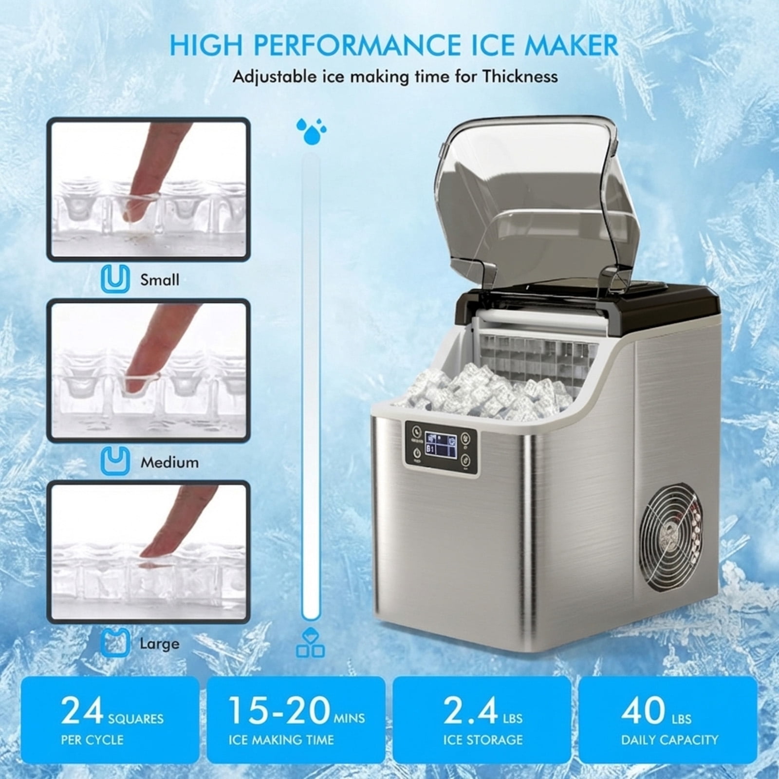 RUIE Countertop Ice Maker,Portable Ice Machine with 40 Lbs/Day Production and Self-Cleaning Function,LCD Display,24H Timer,Ice Maker Machine for Home Kitchen Office