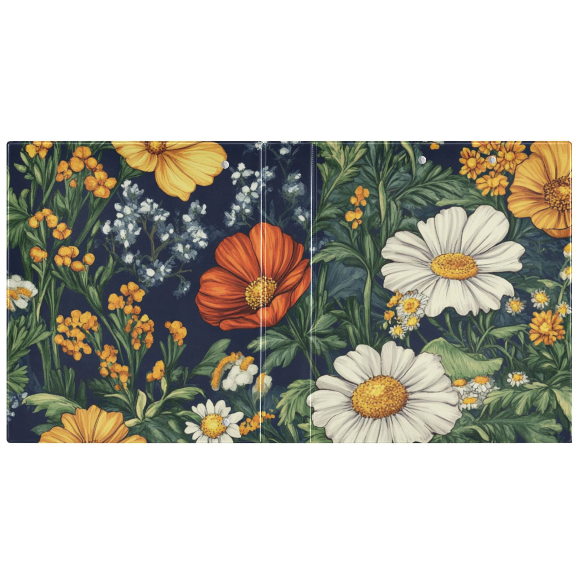 Filed Flowers 3 Ring Binders 1.5 inch Hardcover File Folders with Interior Pockets A4 Size Organizer for School Office Hospital