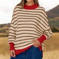 thumbnail image 3 of Scyoekwg Sweaters for Women Long Sleeve Crewneck Sweater Warm Casual Fall Winter Clothes Knitted Sweater Striped Pullover Sweaters(Red,XL), 3 of 8