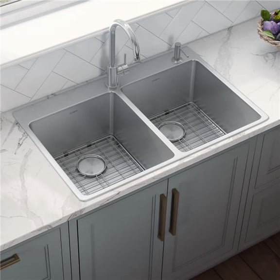 Ruvati RVM5150 Grey Stainless Steel 33 x 22 Inch Rectangular Drop-in Double Bowl Sink