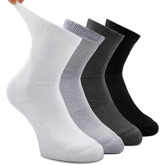 Busy Socks 4 Pack Non-binding Diabetic Socks for Men Women, Loose Top Crew Cotton Thick Cushion Socks