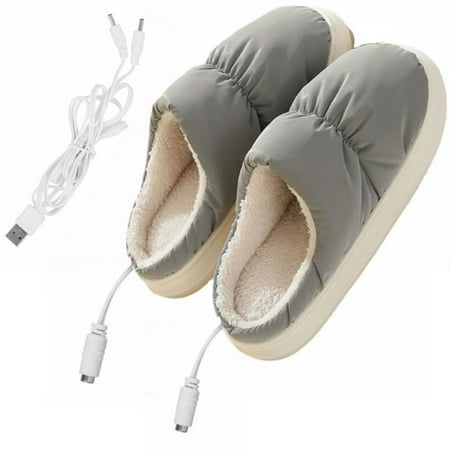 

USB Winter Warm Slippers Fast Heating Anti-Slip Heated Slippers for Women Men Students Gray