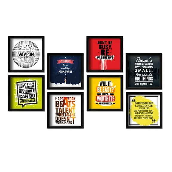 Motivational Quotes Wall Framed Poster, Office Decor, Inpirational Frame with Quotes.Set of 8 (10 x 10 Inches)