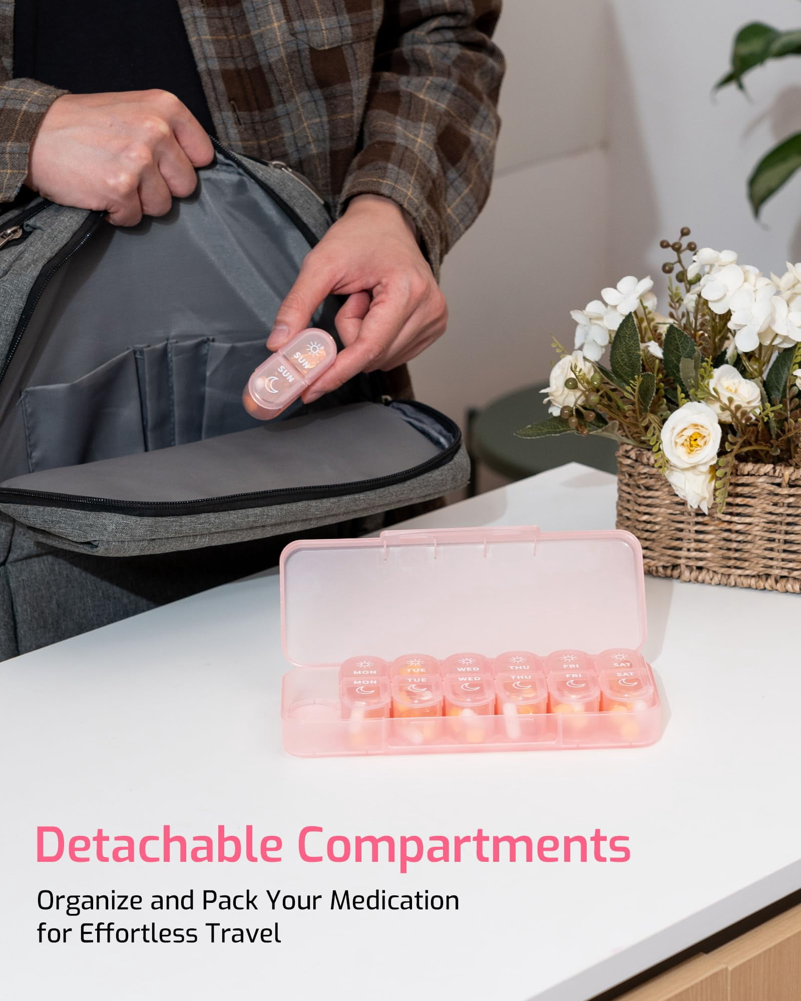 Weekly Pill Organizer 2 Times a Day, 7-Day AM PM Medicine Case, Travel-Friendly Pill Box for Fish Oils, Vitamins & Supplements
