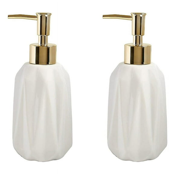 2X Ceramic Soap Dispenser 10 Oz Dispenser with Pump Refillable Liquid Dish Soap and Lotion for Bathroom(White)