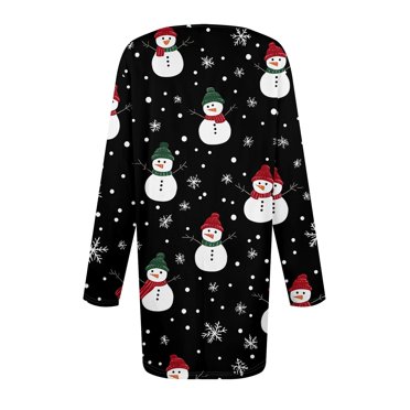 Womens Plus Size Christmas Shirts 3/4 Length Sleeve Snowman