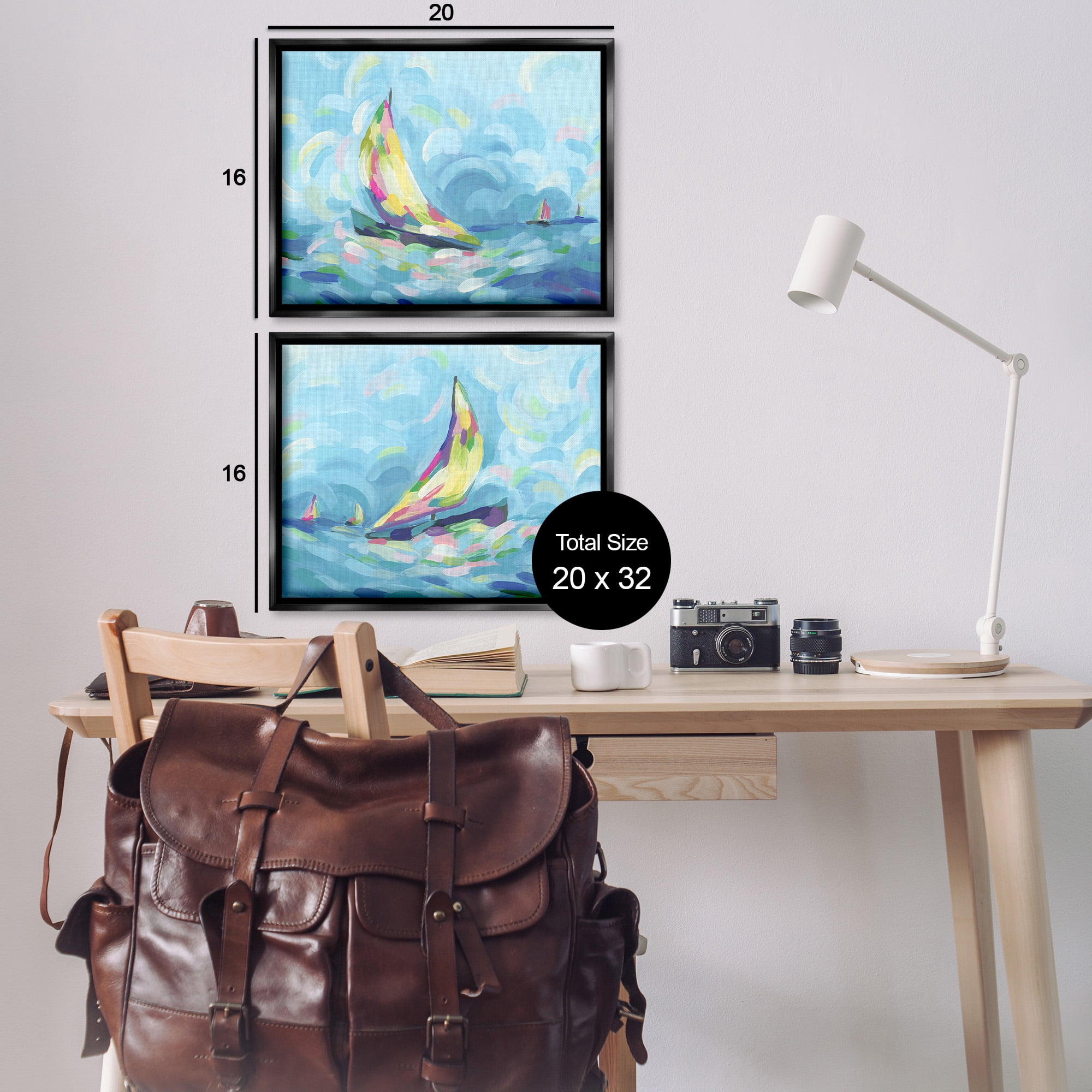 Stupell Industries Brushed Maritime Sailboats Transportation Painting Black Floater Framed Canvas Art Print Wall Art, 21 x 17, Set of 2