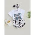 thumbnail image 3 of Bagilaanoe 3pcs Newborn Baby Girl Short Pants Set Short Sleeve Letter Print T Shirt Tops + Shorts + Hairband 6M 12M 18M 24M Infant Casual Summer Outfits, 3 of 8