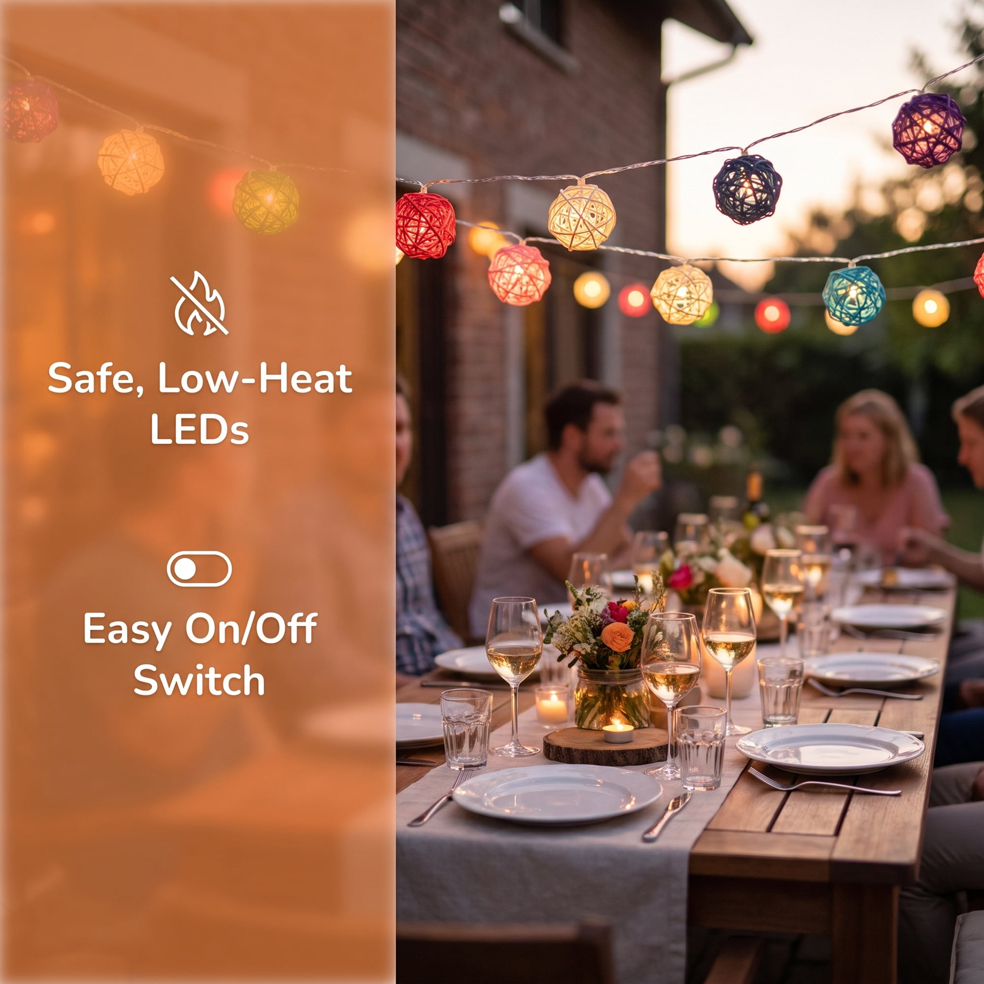 Unique Bargains Moroccan Orb Lights with Flexible Design 6.6 ft Battery Operated