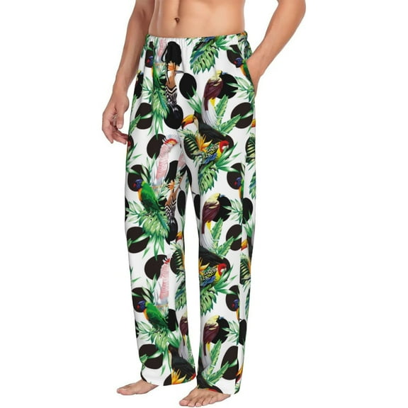 Mens Pajama Pants Bottoms with Pockets - Polka Dot Parrot Toucan Leaf Comfy Mens Pj Pants, Soft Men Lounge Pants
