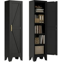 67''Farmhouse Metal Storage Cabinet with Barn Doors,Steel File Cabinet for Home Office,Kitchen Pantry 4 Adjustable Shelves,Freestanding Cupboard for Kitchen,HomeOffice (Black)