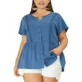 thumbnail image 1 of GRACE & GRANDEUR Women's Plus Size Work Short Sleeve Blouses Lace Button Down Peplum Summer Shirt 3X Dark Blue, 1 of 6