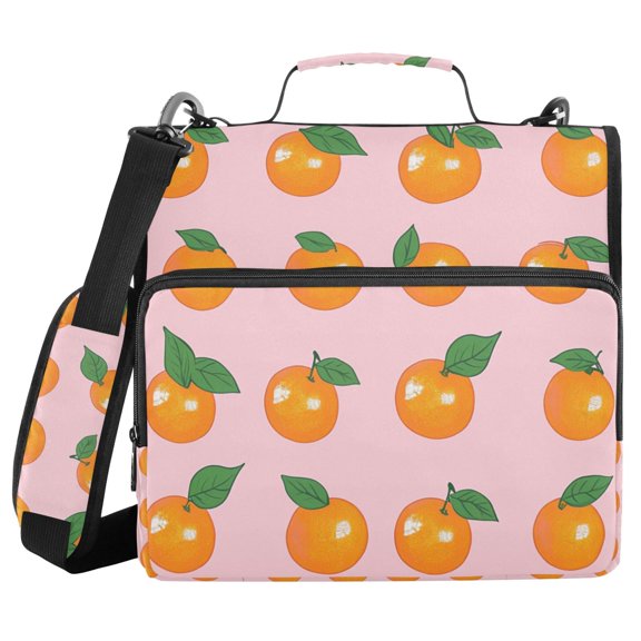 FORMRS Zipper Binder with Shoulder Strap 2-inch Ring 500 Sheet Capacity File Bag, Cute Oranges