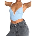 thumbnail image 2 of SAYOO Mujeres Casual Tank Tops, Sin Mangas Sin Espalda Color Sólido Cuello En V Irregular Sling Crop Tops SAYOO  Moda, 2 of 4