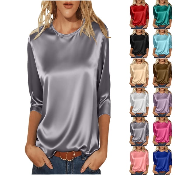 HNMKIU Casual T Shirt Soft Everyday Basic Tee Comfortable Breathable Top For Ladies Grey,XL