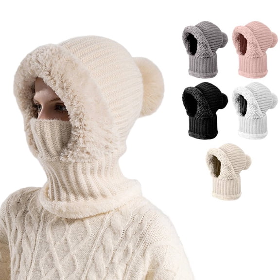 Cozy Balaclava for Women Fleece Lined Winter Beanie Face Mask Hooded Neck Warmer Soft Warm Ski Snowboard Outdoor Hat 2025 Beige L