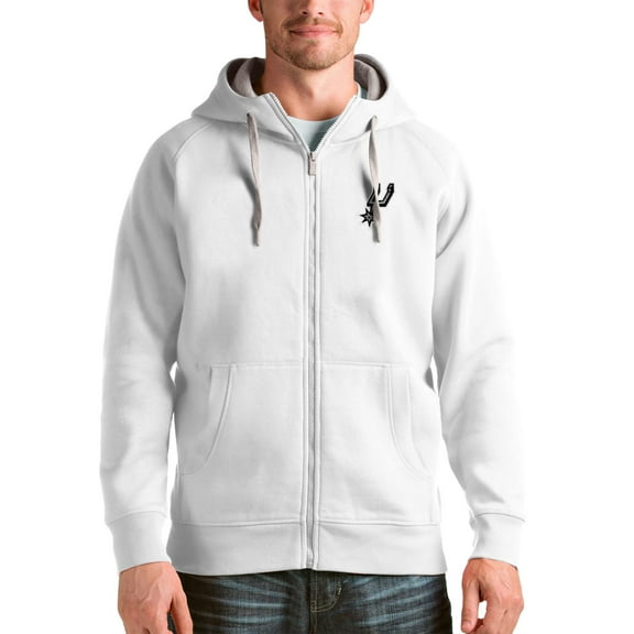 Men's Antigua White San Antonio Spurs Logo Victory Full-Zip Hoodie