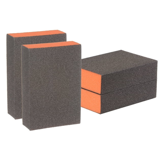 Unique Bargains 4pcs Sanding Sponge Blocks 400 Grits Sanding Block, 100x70x25mm, Brown&Orange
